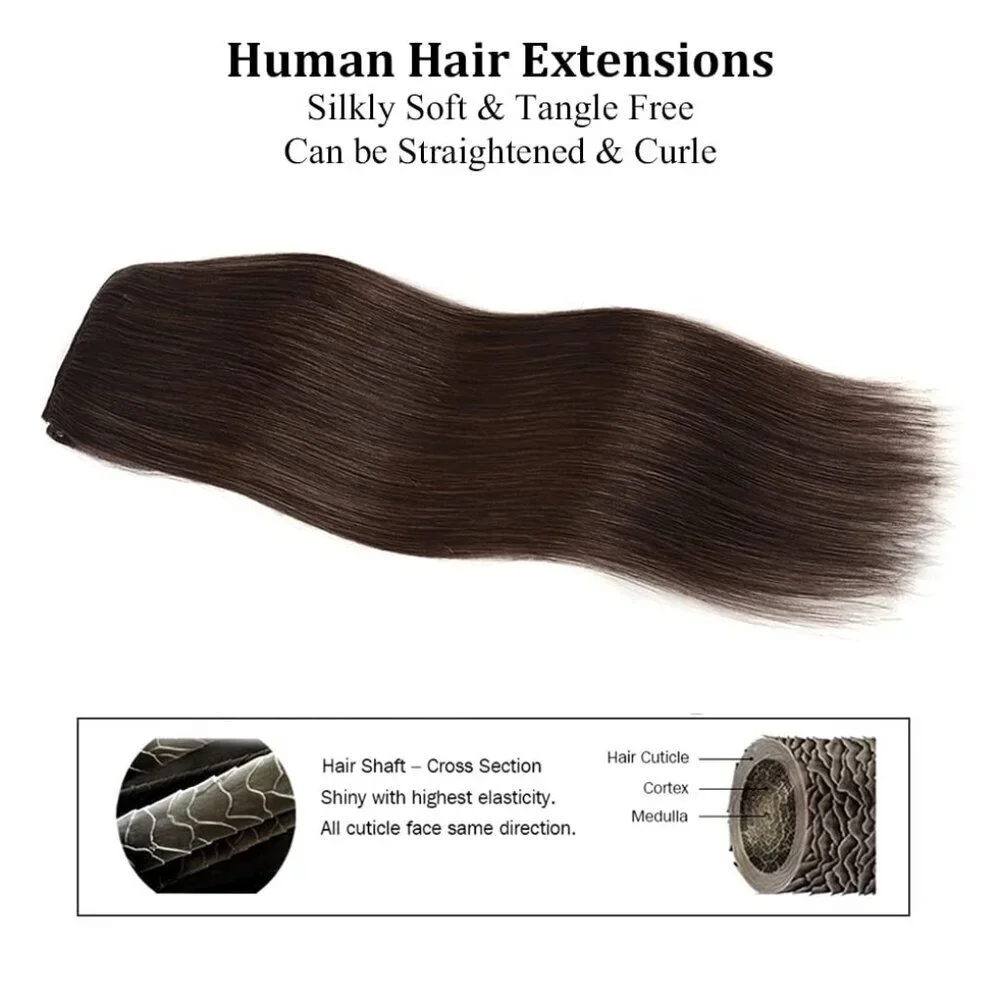 12 Inch Dark Brown Clip in Hair Extensions Remy Human Silky Straight